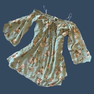 Pale sage green floral boho dress.